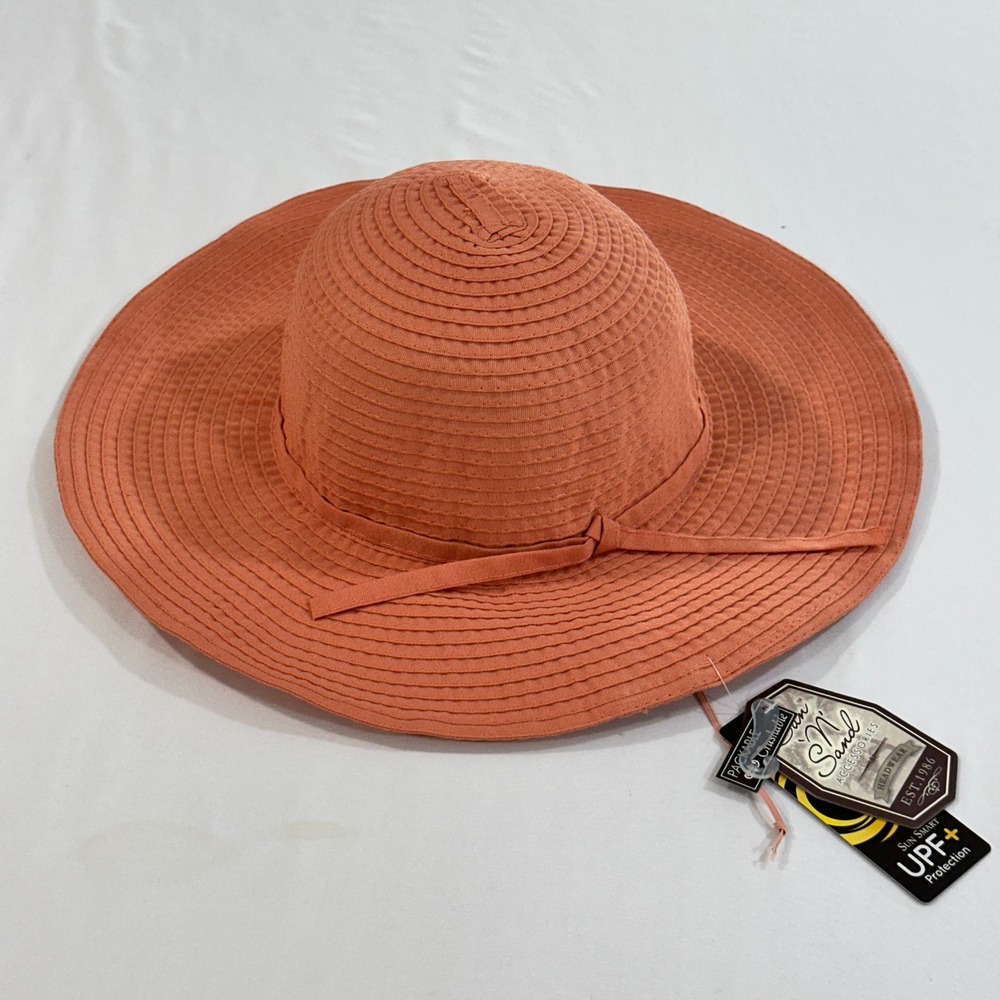Sun N Sand Sun Hat Wide Brim Women OS Coral Orange Packable UPF+ Beach Summer‎